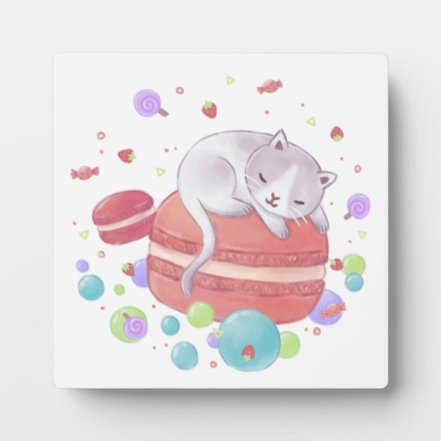Placa Expositora Ilustracion de gatos y dulces (Frente)