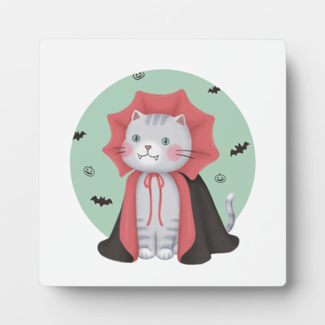 Placa Expositora Ilustracion de Halloween: Gato de vampiro (Frente)