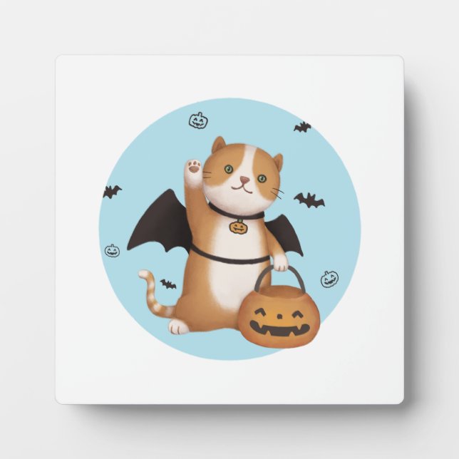 Placa Expositora Ilustracion de Halloween: Gato murciélago (Frente)