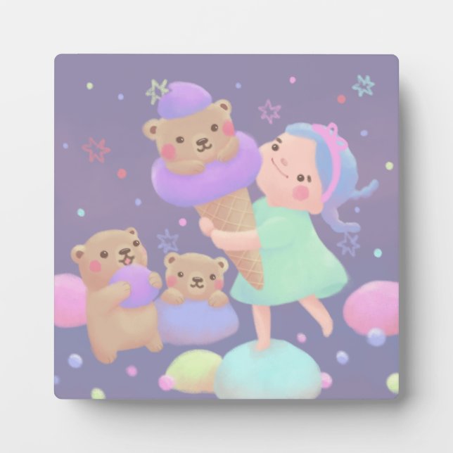 Placa Expositora Ilustración de helado de oso dulce (Frente)