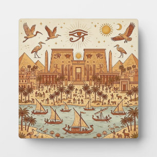 Placa Expositora Ilustración de la ciudad del antiguo Egipto Boho-T