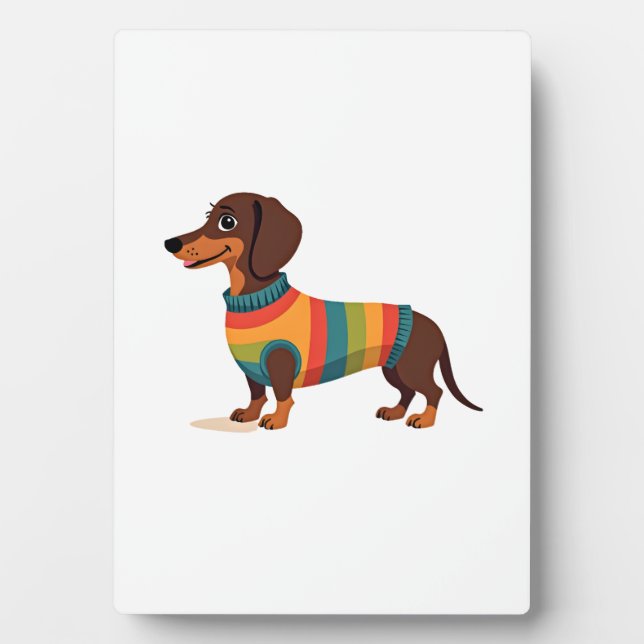 Placa Expositora Ilustración de perro largo lindo salchicha con sué (Frente)
