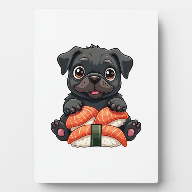 Placa Expositora Ilustración de Vector de Cartoon de Sushi Pug Negr (Frente)