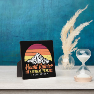 Placa Expositora Ilustración del atardecer retro del Monte Rainier