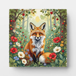 Placa Expositora Ilustración del zorro en el bosque de flores silve
