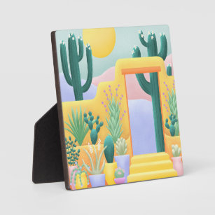 Placa Expositora Ilustracion paisajístico del desierto de Cactus