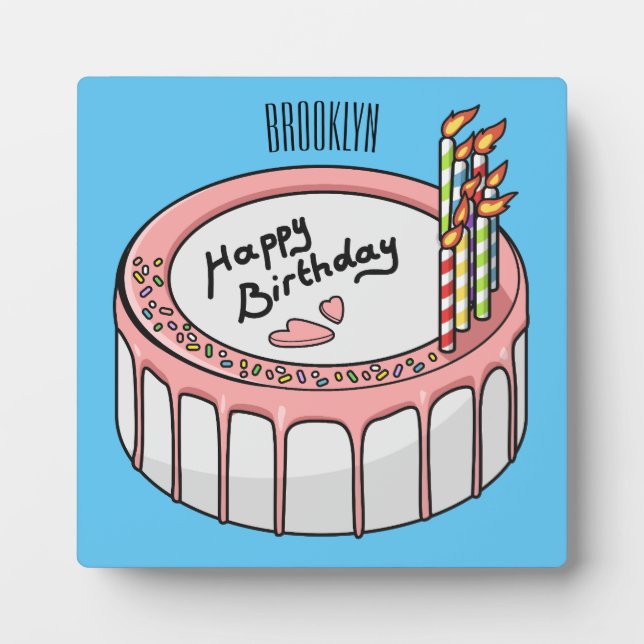 Placa Expositora Ilustracion personalizado de torta de cumpleaños (Frente)