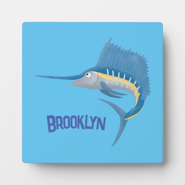 Placa Expositora Ilustracion personalizado divertido de pez espada (Frente)