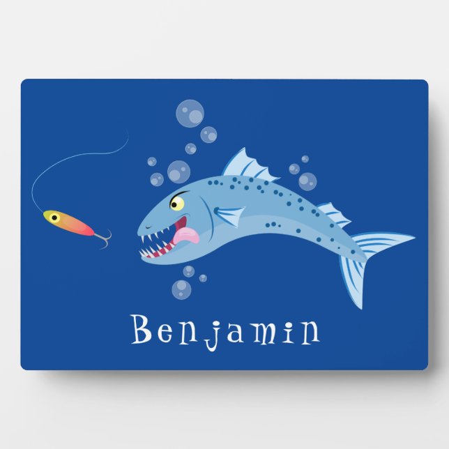 Placa Expositora Ilustracion personalizado pescador hambriento de b (Frente)