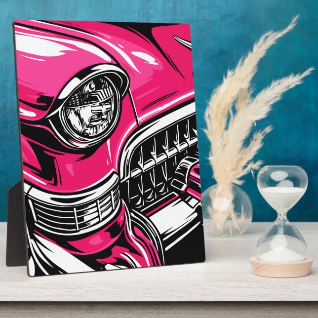 Placa Expositora Ilustración Pop Art Frontal de Coche Clásico Retro (Lado)