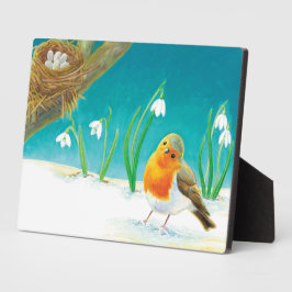 Placa Expositora Ilustracion Robin Bird y snowdrop