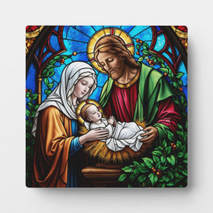 Placa Expositora imagen de vidrio teñido de cristal de familia de a