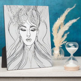 Placa Expositora Impresión de arte de línea de retrato femenino min