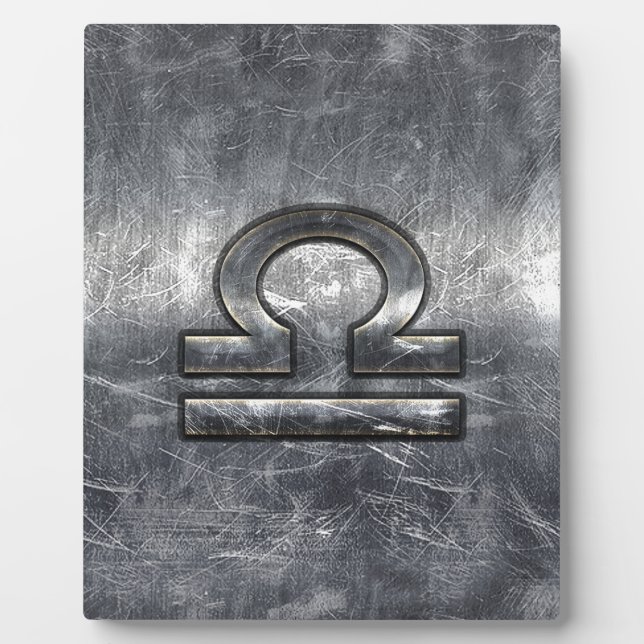 Placa Expositora Industrial Libra Zodiac Sign in Silver Steel (Frente)