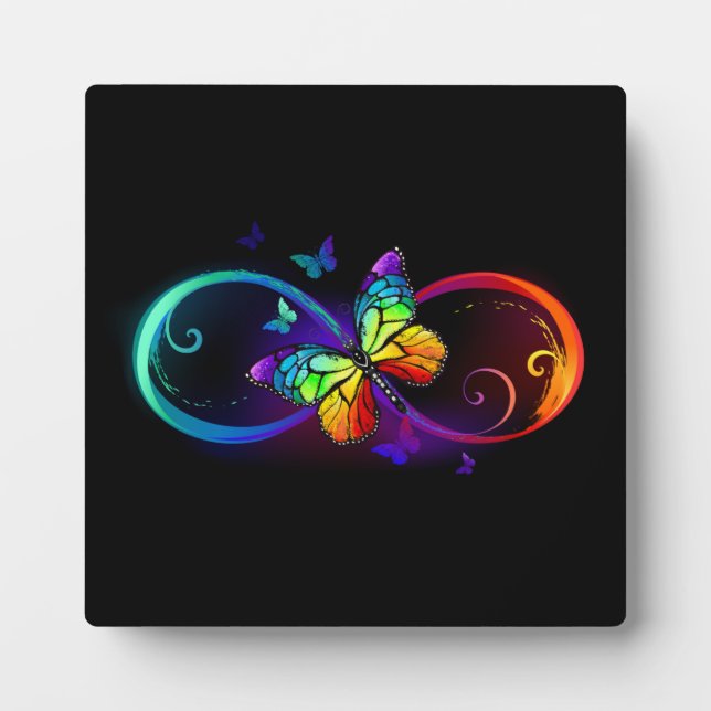 Placa Expositora Infinidad vibrante con mariposa arco iris sobre ne (Frente)
