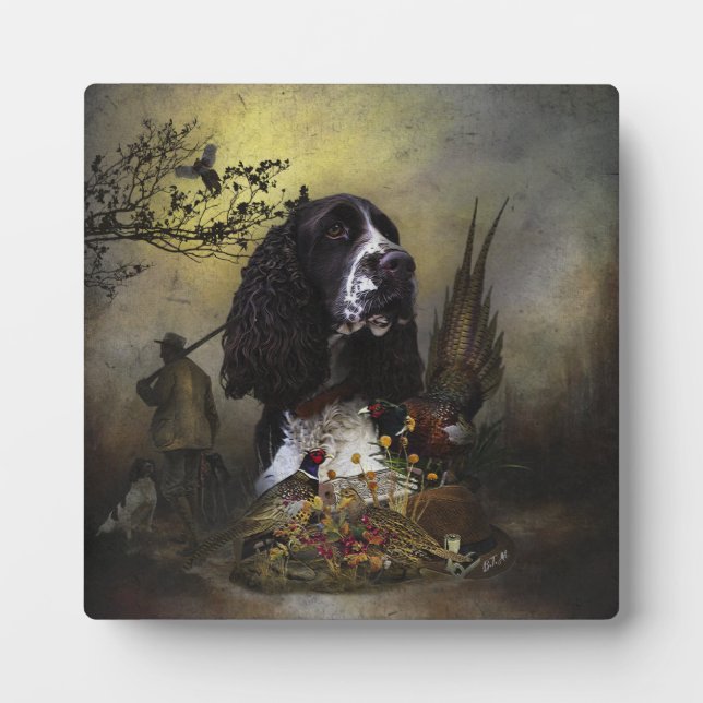 Placa Expositora Inglés Springer Spaniel con faisán (Frente)