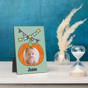 Placa Expositora Jack O Lantern Naranja de calabaza Halloween. Foto