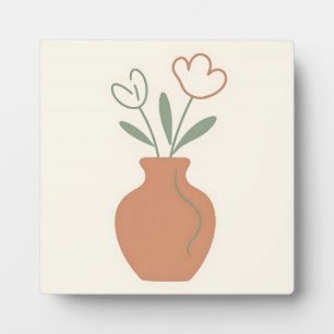Placa Expositora Jarrón de Tulipán Minimalista Arte de Línea