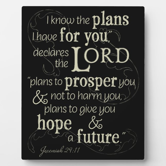 Placa Expositora Jeremías 29:11 Conozco los planes que tengo para t (Frente)