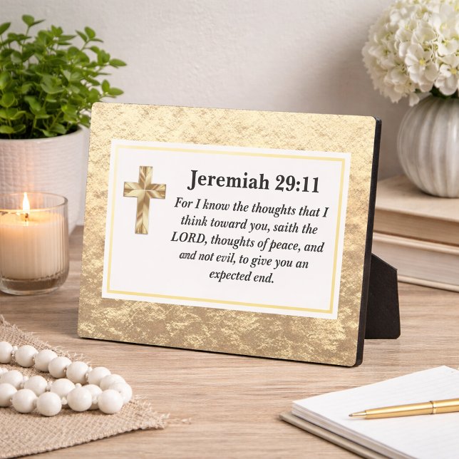 Placa Expositora Jeremías 29:11 Conozco los planes Versículo de la  (PLEASE NOTE: The foil details are simulated in the artwork. No actual foil will be used in product.)