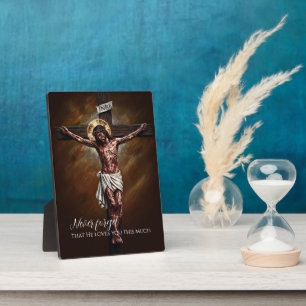 Placa Expositora Jesucristo Crucificado Murió por Nosotros Debido a