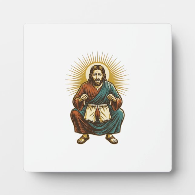 Placa Expositora Jesús ajustando incómodo wedgie a mitad de sentadi (Frente)