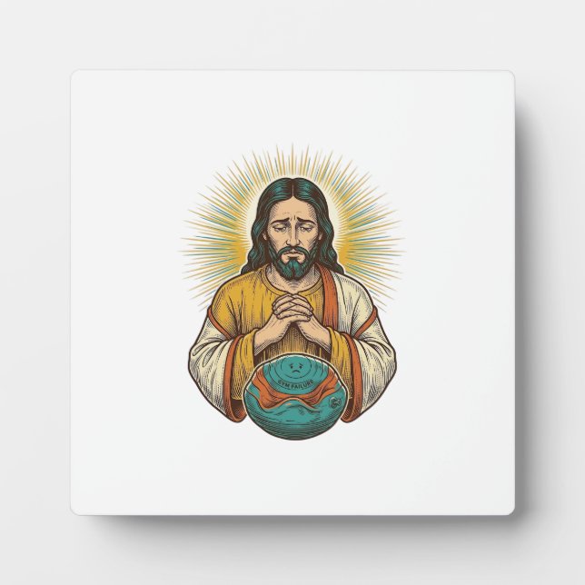Placa Expositora Jesús decepcionado Bola de ejercicio desinflada Fr (Frente)