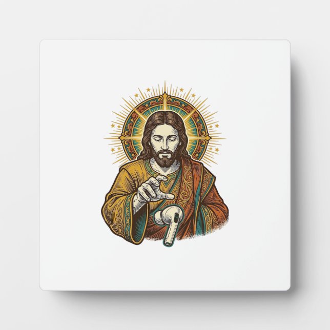 Placa Expositora Jesús Dejó Caer Auricular Inalámbrico Debajo del E (Frente)