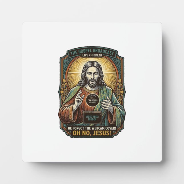 Placa Expositora Jesús Pantalla Negra Cubierta de Cámara Web Olvida (Frente)