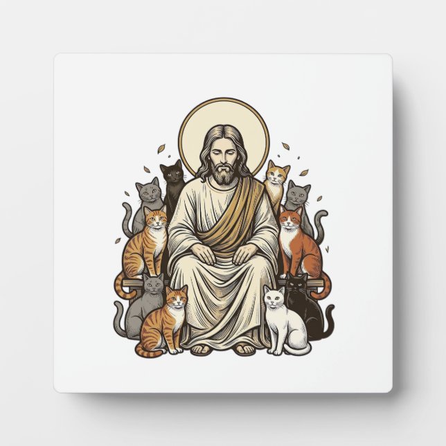 Placa Expositora Jesús y Gatos Vintage (Frente)