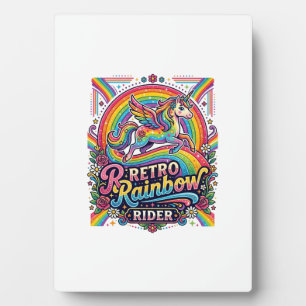 Placa Expositora Jinete de Arcoíris Retro Unicornio