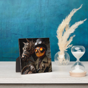 Placa Expositora Jinete de la Calabaza de Halloween Steampunk