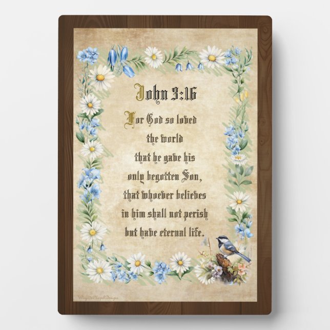 Placa Expositora John 3:16 Bible Quote Tabletop Plaque with Easel (Frente)