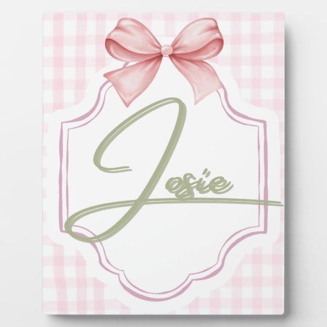 Placa Expositora Josie Baby Nursery personalizado Bow&Gingham (Frente)