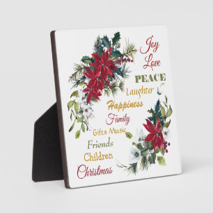 Placa Expositora Joy Love Peace Poinsettia Navidades