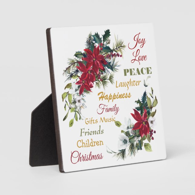 Placa Expositora Joy Love Peace Poinsettia Navidades (Anverso)