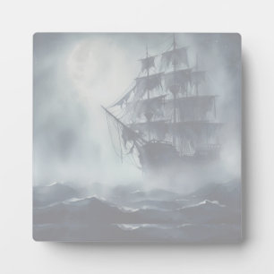 Placa Expositora Jubilación de Barco Pirata Gris, Niebla Gris
