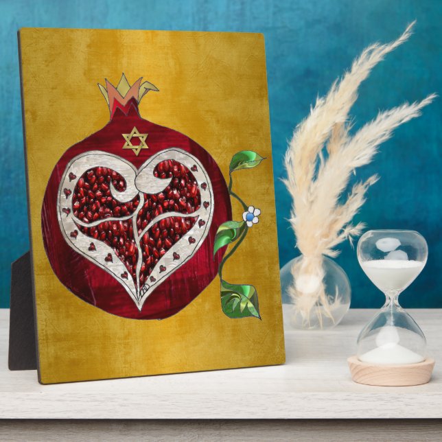 Placa Expositora Judaica Pomegranate Heart Hanukkah Rosh Hashanah (Lado)