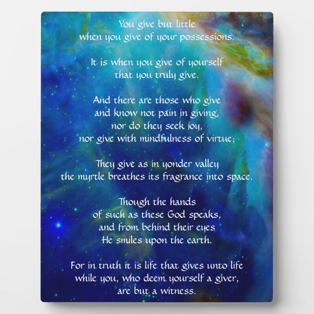 Placa Expositora Kahlil Gibran sobre dar (Frente)