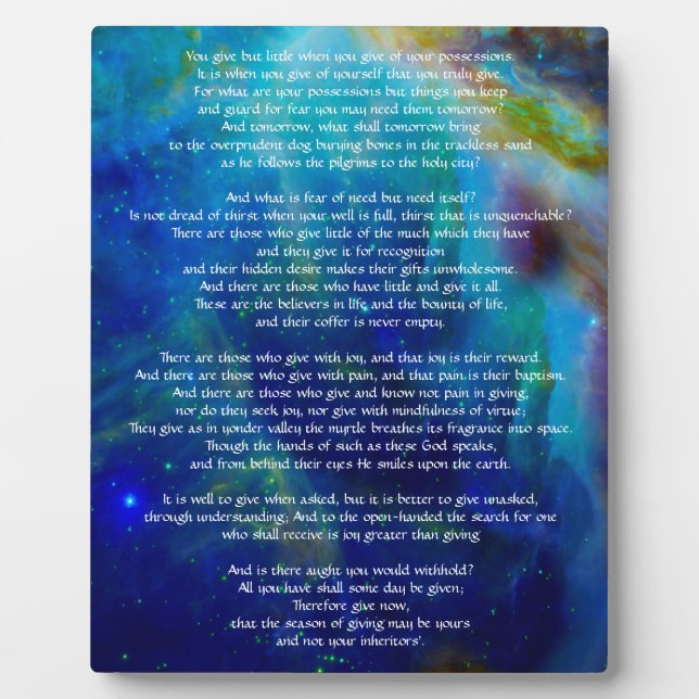 Placa Expositora Kahlil Gibran sobre dar (Frente)