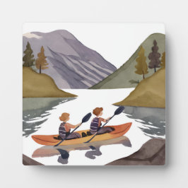Placa Expositora Kayak Ride en el lago | Acuarela de la naturaleza 