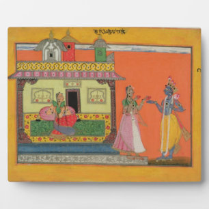 Placa Expositora Krishna llegando a la casa de Radha, ilustracion p