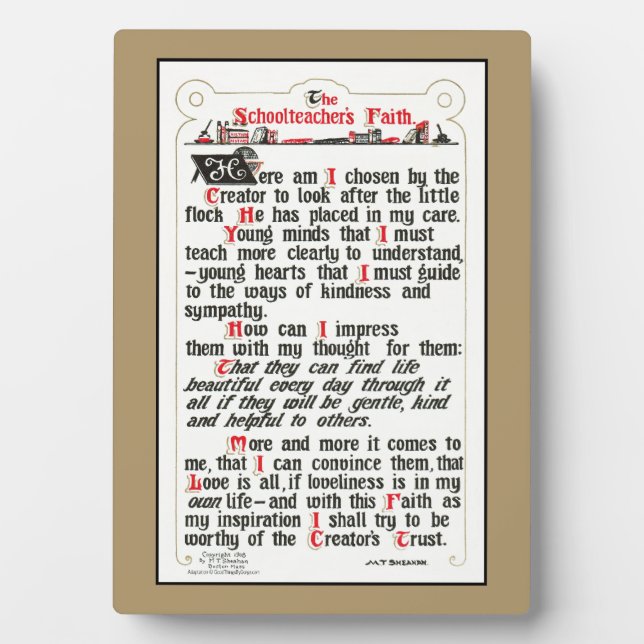 Placa Expositora La fe de los profesores de escuela (Frente)