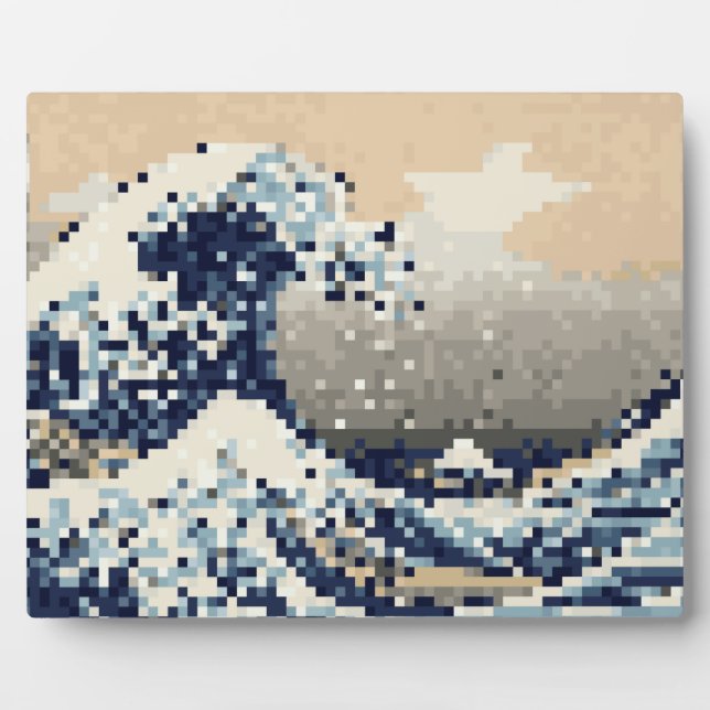 Placa Expositora La gran ola de Kanagawa 8 bit Pixel Art (Frente)
