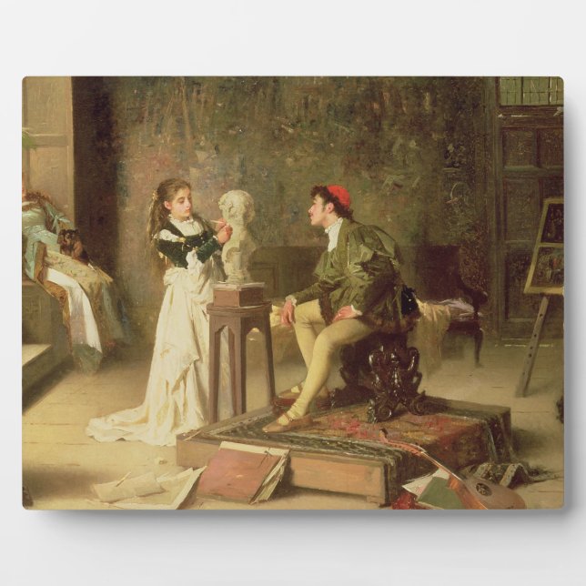 Placa Expositora La joven escultora (aceite sobre lienzo) (Frente)