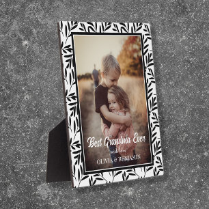 Placa Expositora La mejor abuela de floral blanca y negra moderna