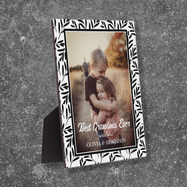 Placa Expositora La mejor abuela de floral blanca y negra moderna (Subido por el creador)