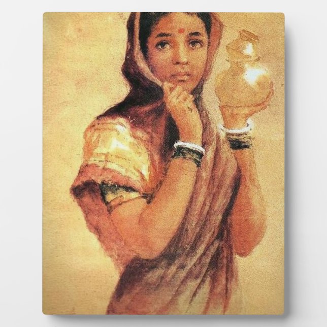 Placa Expositora La Milkmaid 1904 De Raja Ravi Varma (Frente)