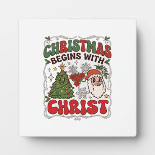 Placa Expositora La Navidad comienza Cristo Papá Noel Árbol Copo de