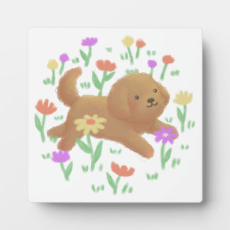Placa Expositora Labradoodle con Ilustracion de flores
